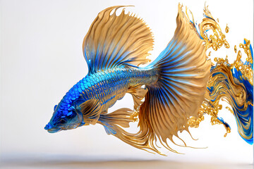 Wall Mural - Golden Siamese Fighting Fish in Elegant Motion created with Generative AI technology
