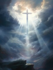 Wall Mural - Cross in the clouds radiates the light of faith and hope