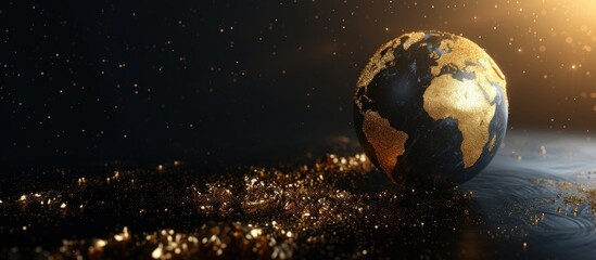 Wall Mural - 3d rendering luxury golden earth globe map on dark background. AI generated image