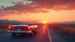 A vintage convertible cruising down Route 66 at sunset, capturing the essence of freedom and adventure. 
