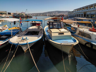 Wall Mural - Marina with fishing boats in the port of Kusadasi, Türkiye