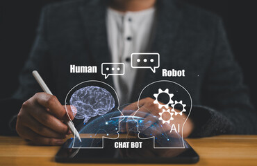 Fototapete - Conceptually, an AI chatbot or artificial intelligence that can naturally communicate through messages with humans Chat ai