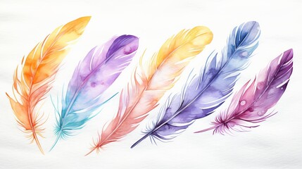 Wall Mural - colorful feathers collection isolated on white background.