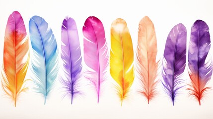 Wall Mural - colorful feathers collection isolated on white background.