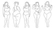 © Tatiana - Silhouettes of women with different figures, set, sketch. Body positivity concept. Line art, vector