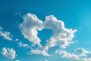 The heart-shaped clouds in the blue sky filled the atmosphere with romance and love, creating a beautiful and fluffy backdrop for a romantic Valentine's day.