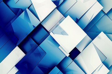 Poster - Add a modern touch to your designs with this abstract blue and white geometric shapes background, perfect for business presentations, tech banners, and futuristic web elements.