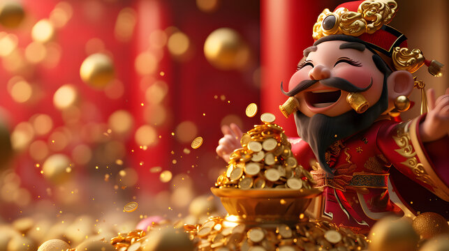 cute smiling Chinese God of wealth	
