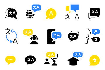 Poster - Translate communication icon collection. Translation logo set. Language translation icons. Translator app icon logo