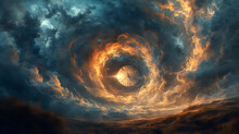 Majestic Spiraling Chasm And Sky With Clouds With Clock Inside
