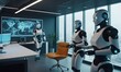© video rost - Robotic Colleagues in Futuristic Office depicts two humanoid robots working in a sleek, modern office environment. AI Generated