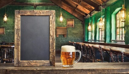 Wall Mural - traditional irish pub interior with empty vintage blackboard