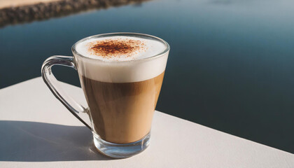 Wall Mural - Cappuccino coffee in a glass on the terrace