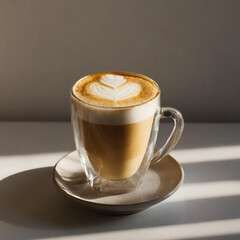 Wall Mural - Coffee latte in a glass cup on gray background