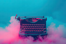 Retro Typewriter Enveloped In Colorful Mist. Generative AI Image