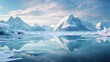 Arctic Landscape: Blue Ice Mountains Reflected in Crystal Clear Water of South Polar Ocean