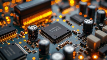 Aufkleber - Integrated High Precision Robot Arms on Fully Automated PCB Assembly Line in Modern Electronics Factory. Component Installation on Circuit Boards.