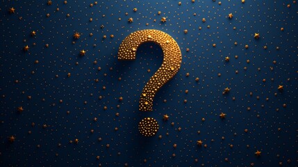 Poster - Three dimensional abstract question mark on dark blue background with dots and stars. Ask symbol. Support, faq, education, confusion search illustration.