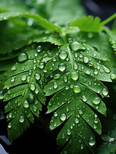 Fresh Green Leaves With Water Droplets Close-up Generative AI Image