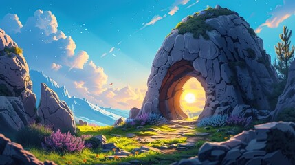 Wall Mural - illustration of empty tomb, easter celebration, happy passover, biblical