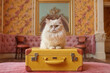 © ADDICTIVE STOCK - Cat Sitting on Top of a Yellow Suitcase. Generative AI.