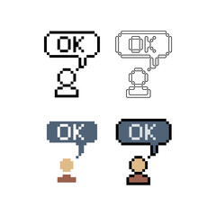 Poster - Pixel art outline sets icon of person say ok logo variation color. People approve icon on pixelated style. 8bits Illustration perfect for design asset element your game ui. Simple pixel art icon asset