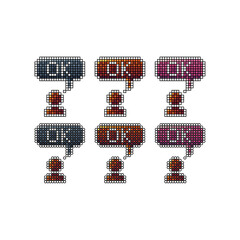 Poster - Pixel art stroke sets icon of person say ok logo variation color. People approve icon on pixelated style. 8bits Illustration, perfect for design asset element your game ui. Simple pixel art icon asset