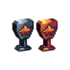 Poster - Isometric Pixel art 3d of winner cup of star icon for items asset. Golden cup star icon on pixelated style.8bits perfect for game asset or design asset element for your game design asset.