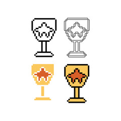 Poster - Pixel art outline sets icon of cup of star logo variation color.Winner cup icon on pixelated style. 8bits Illustration, perfect for design asset element your game ui. Simple pixel art icon asset.