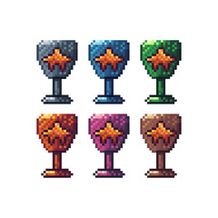 Poster - Pixel art sets icon of cup of star logo variation color.Winner cup icon on pixelated style. 8bits Illustration, perfect for design asset element your game ui. Simple pixel art icon asset.