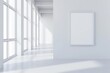 © EvaMur - An empty white corridor with large windows, an empty rectangular painting on the wall.