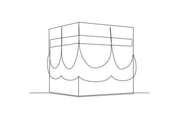 Wall Mural - Continuous one line drawing Kabaah alharam and mosque concept. Doodle vector illustration.