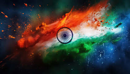 Poster - Flag made of dust and paint , happy holi indian concept