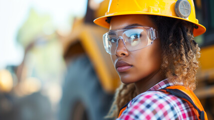 Canvas Print - A focused photograph of a woman confidently leading a construction project