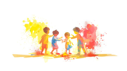 Wall Mural - A heartwarming illustration of brothers and sisters playing Holi