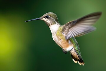 Wall Mural - A hummingbird flying in the air with its wings spread. Perfect for nature and wildlife enthusiasts