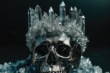 Poster - A skull adorned with a crown made of glistening crystals. Perfect for adding an edgy and mystical touch to your designs