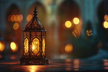 Poster - A single lantern shines brightly in the darkness. Perfect for adding a warm glow to any setting