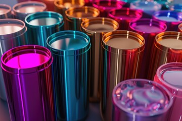 Poster - A close up view of various cups in different vibrant colors. Suitable for use in a variety of contexts