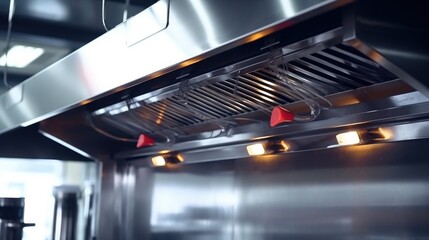 Aufkleber - A modern stainless steel kitchen hood with vibrant red knobs. Perfect for adding a pop of color to any kitchen decor