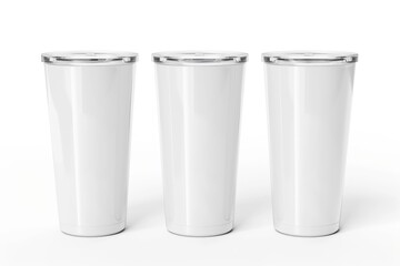 Aufkleber - Three white tumblers sitting next to each other on a white surface. Suitable for various uses