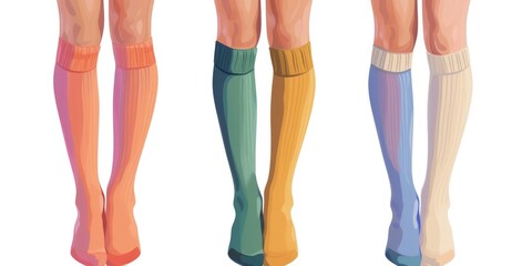 Aufkleber - Three pairs of knee high socks in vibrant colors on a clean white background. Perfect for fashion or clothing-related designs