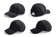 Four black baseball caps on a white background. Perfect for sports teams, events, or casual wear