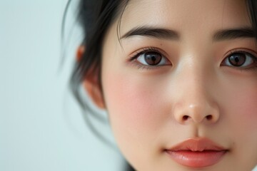 Poster - A close-up shot of a woman's face, focusing on her beautiful brown eyes. Perfect for makeup tutorials or beauty-related content