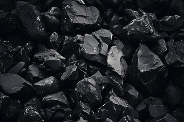 Poster - A pile of black rocks sitting on top of a table. Suitable for various uses