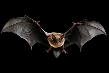 Poster - A bat soaring through the air with its wings spread open. Perfect for Halloween-themed designs or wildlife illustrations