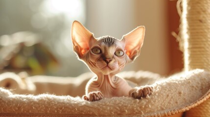 Aufkleber - A cat calmly sitting on top of a cat bed. Perfect for pet-related content or showcasing a cozy sleeping spot for feline friends
