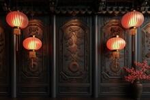 Elegant Dark Brown Chinese Ornament Wallpapers With Lampion Illustration And Light