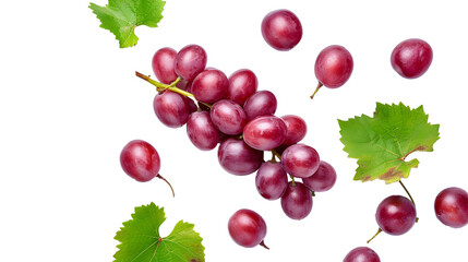 Wall Mural - red grape with leaves on white background 