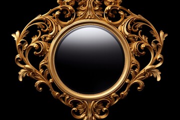 Poster - A stunning gold ornate mirror set against a black background. Perfect for adding a touch of elegance and luxury to any design.